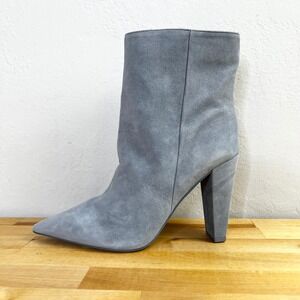 Vince Camuto Gray Suede Pointed Toe Block Heel Ankle Boots Bootie Membidi Sz 8.5